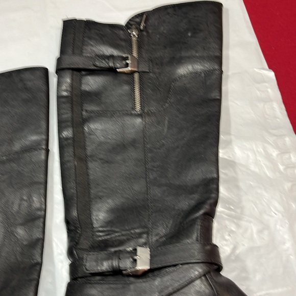 GUESS BLACK Harson TALL RIDING BOOTS 9M side zip buckle GGHILIGHT stretchy calf - Picture 3 of 14